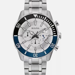 Bulova 44mm Two Tone Silver Steel Men's Watch